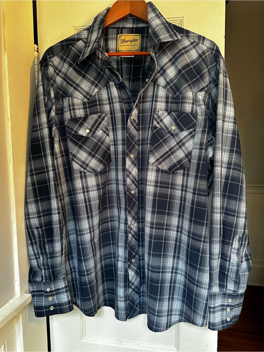 Wrangler Men's Blue Plaid Pearl Snap Western Shirt XL